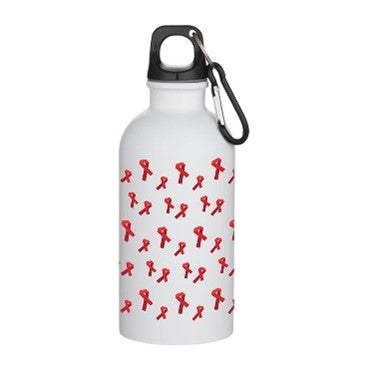 400 ML matte recycled stainless steel red ribbon metal water bottle with carabiner